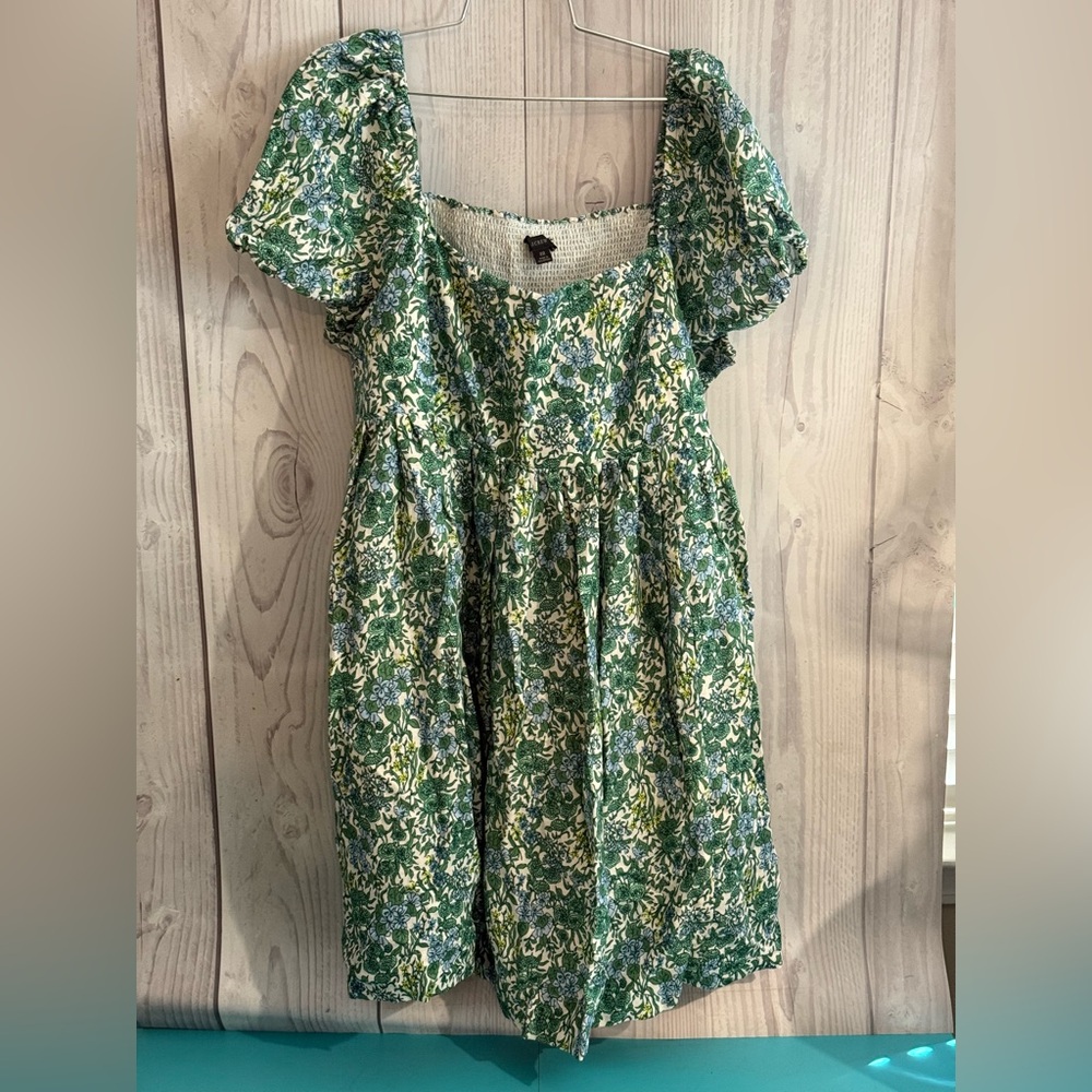 J. Crew Green and White Floral Kids Dress